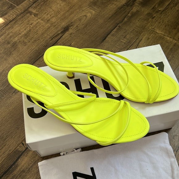NEW Schutz Neon Yellow Kitten Heel Sandals - Picture 3 of 7